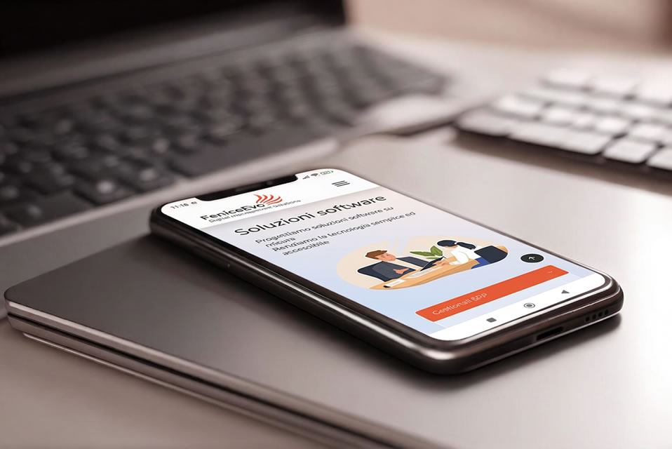 Screenshot del sito web di Feniceevo Srl visualizzato su uno smartphone