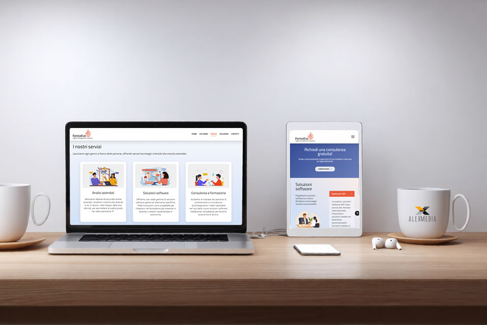 Versione responsive del sito web sviluppato per Feniceevo Srl Ivrea
